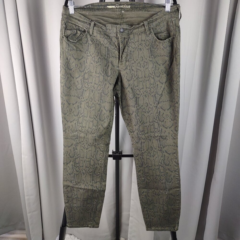 Old Navy Rockstar Green Snake Print Skinny Jeans Stretch Mid Rise Womens Size 18